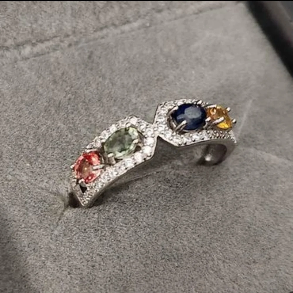 S925 Colorful Sapphire ring 4 stones